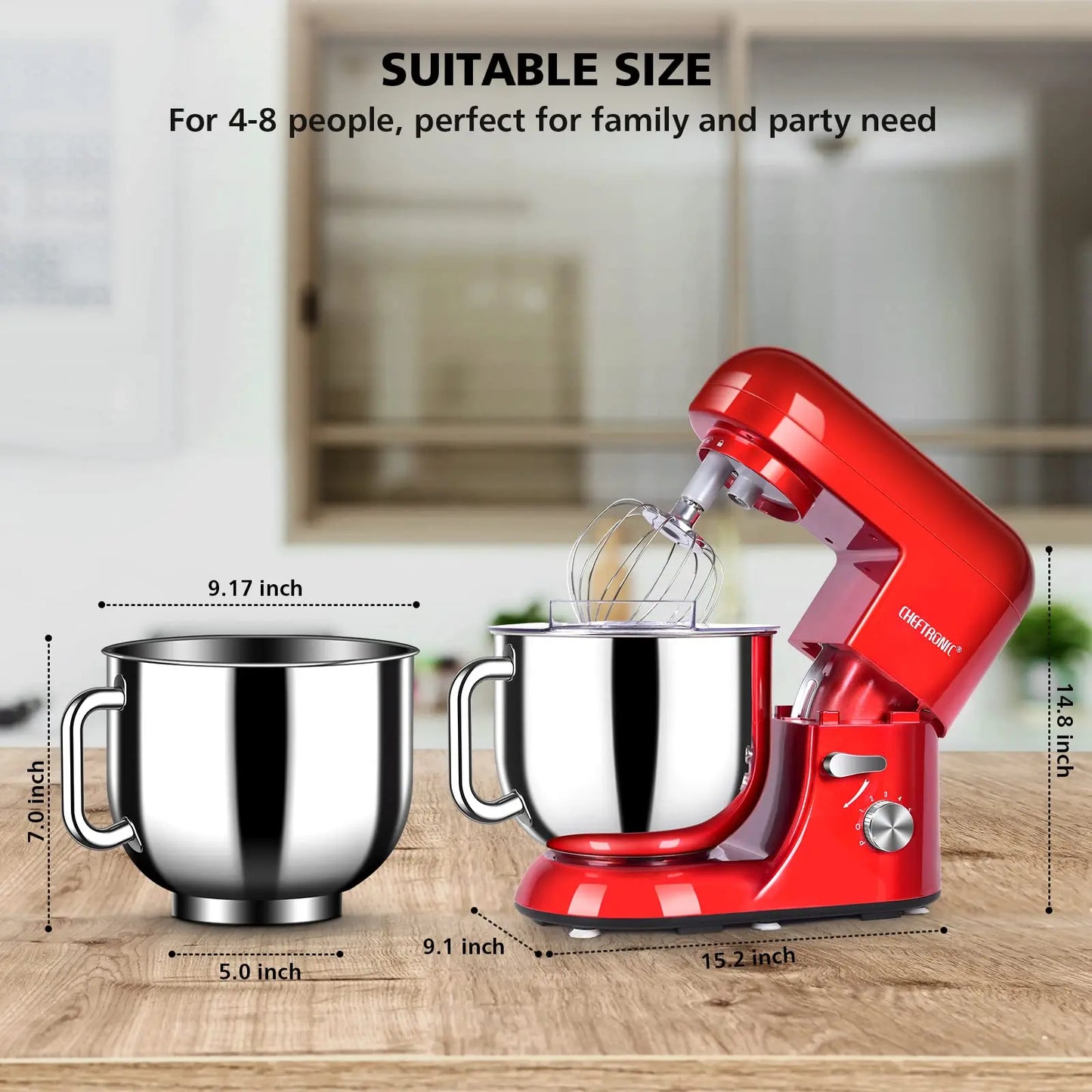 Cheftronic Tilt Head Stand Mixer Six Speed 650W Milk Frother
