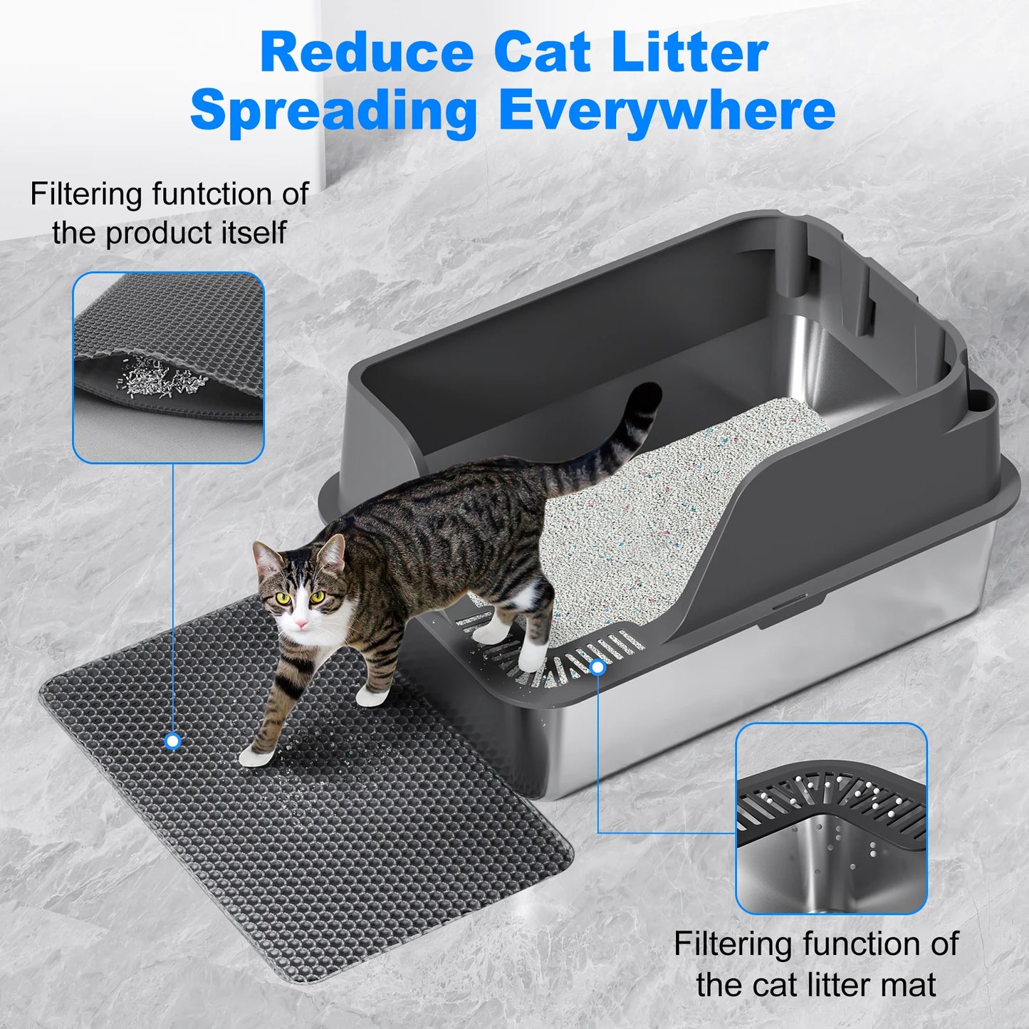 Stainless Steel Cat Litter Box Extra Large Splashproof