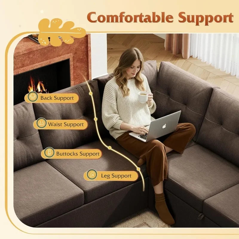 WLIVE U Shaped Sectional Sofa With Storage Chaise And Pillows