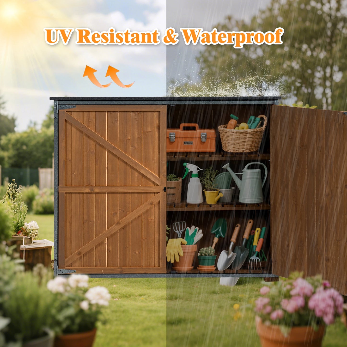 LZBEITEM Outdoor Storage Cabinet Garden Shed With Metal Frame
