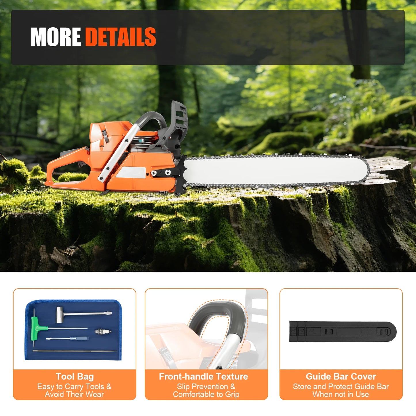 Gas Chainsaw With Hand Pull Start For Farm And Woodcutting