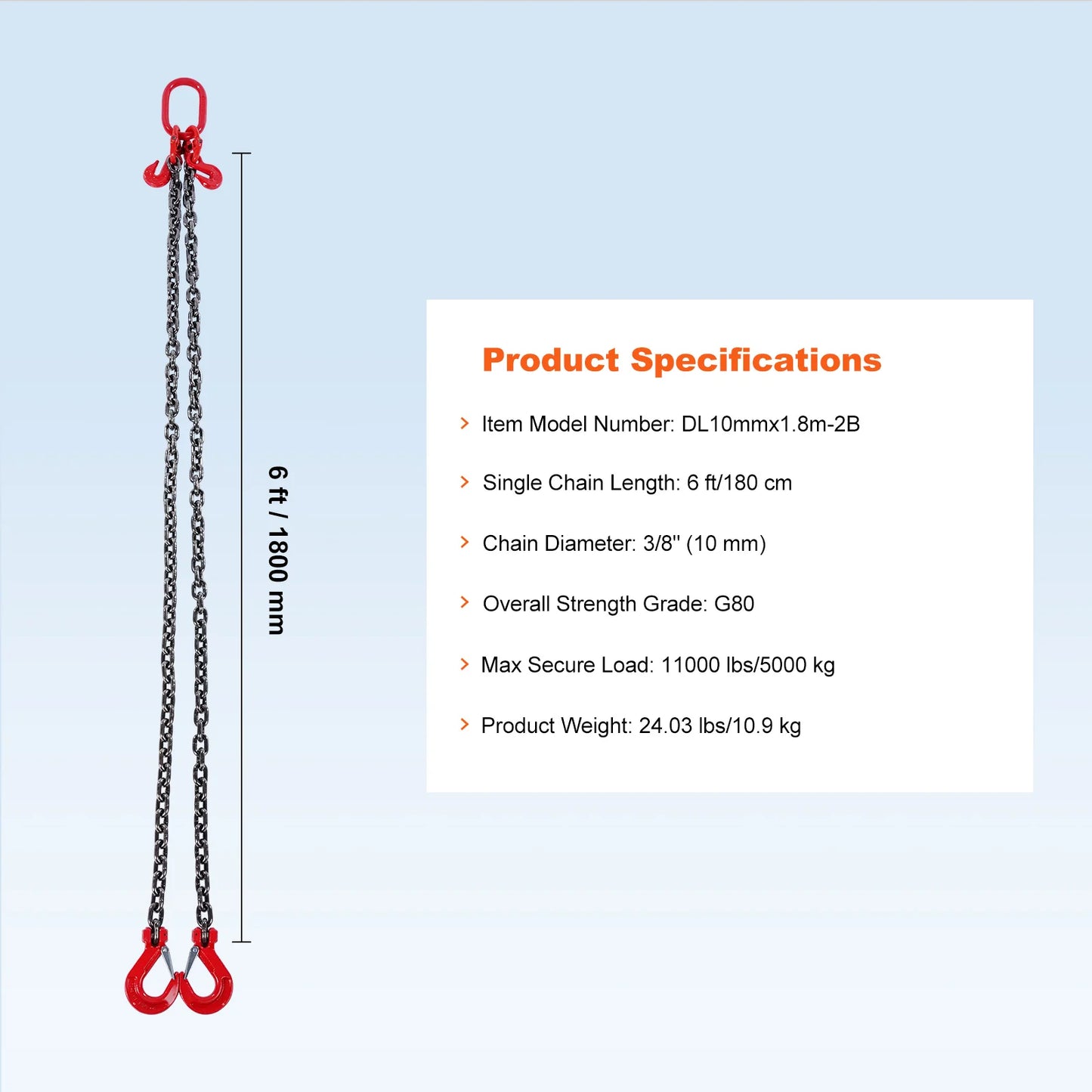 SucceBuy 3 Ton Chain Sling G80 2 Leg Grab Hook Heavy Duty Lifting
