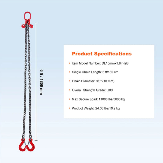 SucceBuy 3T Chain Sling G80 Two-Leg Grab Hooks Heavy Duty