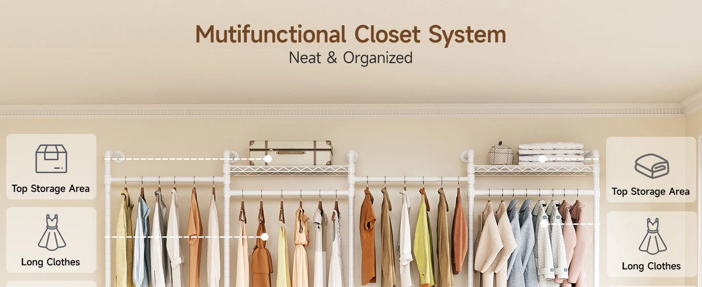 L4 Wall Mounted Industrial Pipe Clothes Rack Closet Organizer