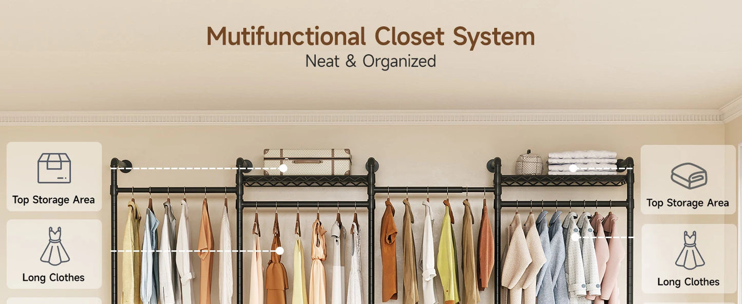 L4 Wall Mounted Industrial Pipe Clothes Rack Closet Organizer