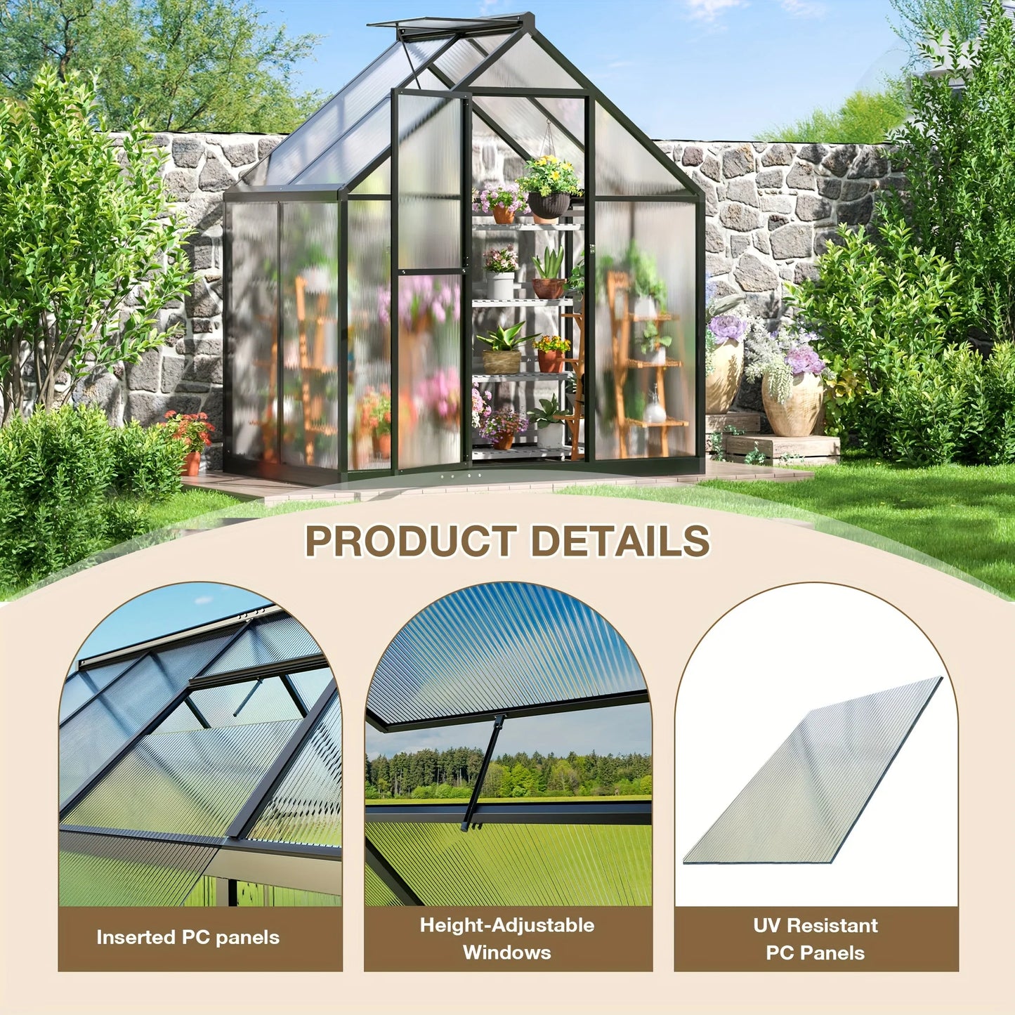 VIWAT Polycarbonate Greenhouse With Aluminum Frame UV Protection