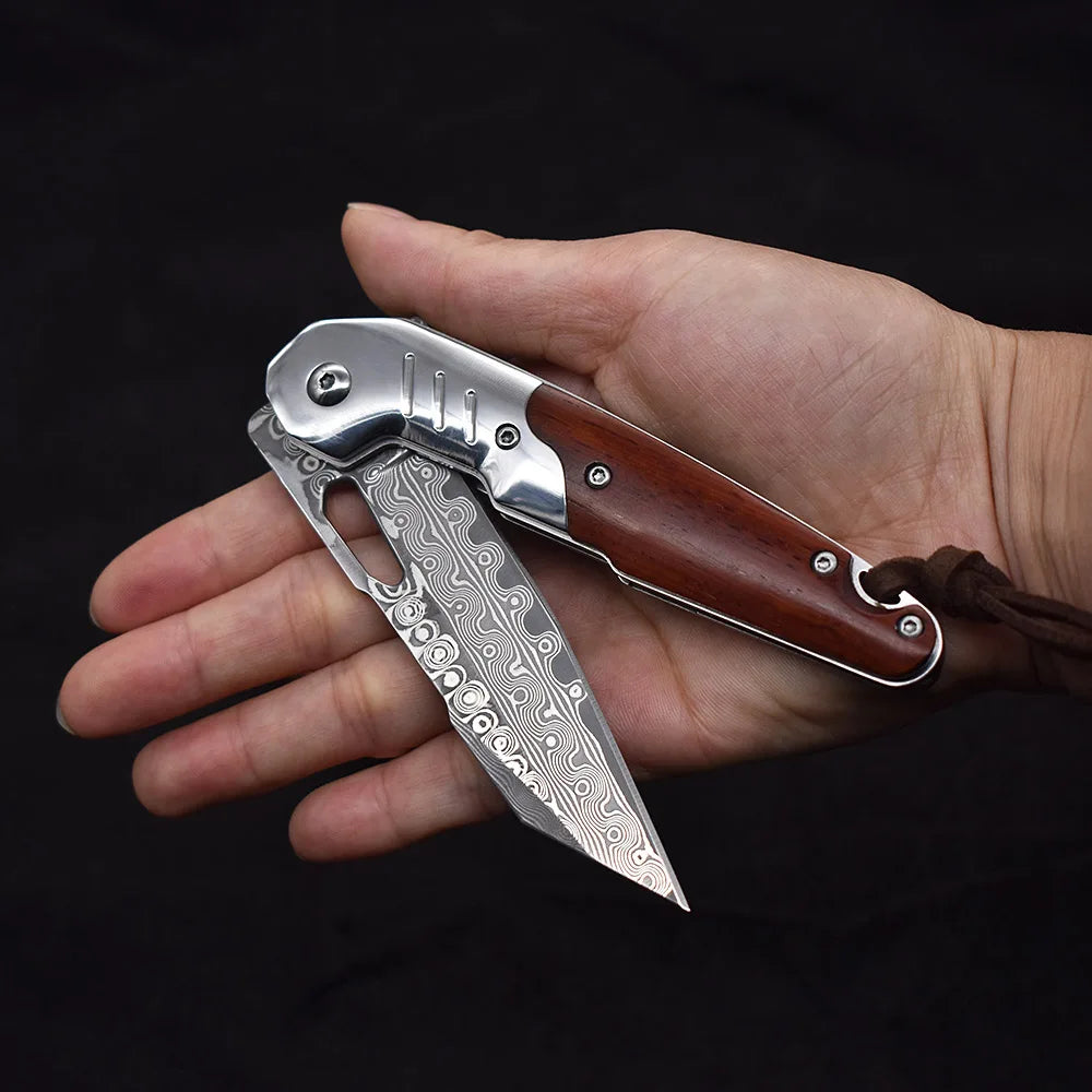 Blackdragon Damascus Steel Folding Knife With G10 Handle