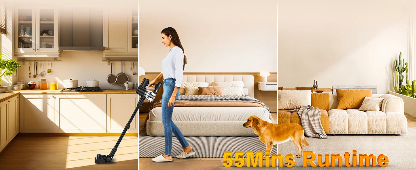 SUXIANGVAC Cordless Vacuum Cleaner 55 KPa 55 Minute Runtime Self Standing