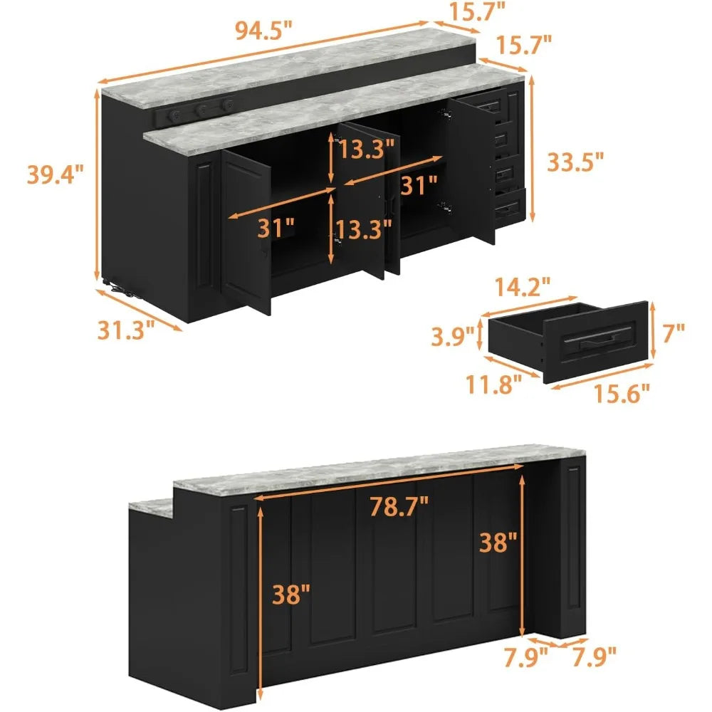 Bar Countertop With Three Charging Outlets And Storage Shelves