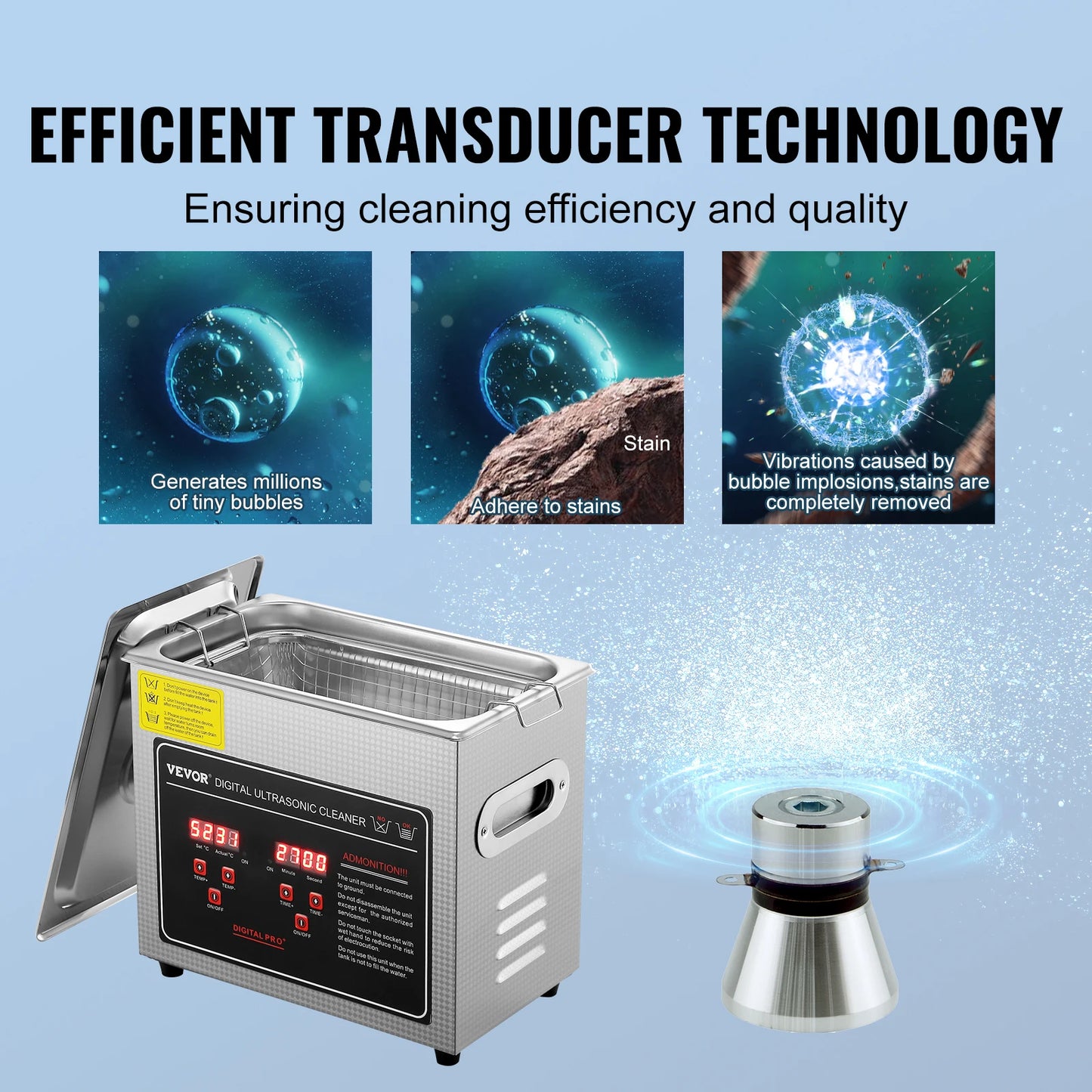 SucceBuy Ultrasonic Cleaner Portable Stainless Steel Home Appliance