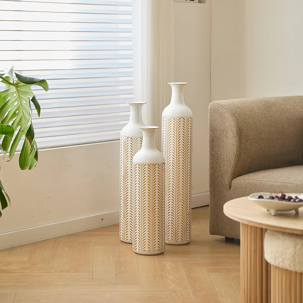 TWISTER.CK Floor Vase Set Modern Metal 3-Piece Drop-Shaped Standing Vases