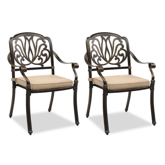 Cast Aluminum Patio Dining Chairs With Cushions Stackable Outdoor Bistro