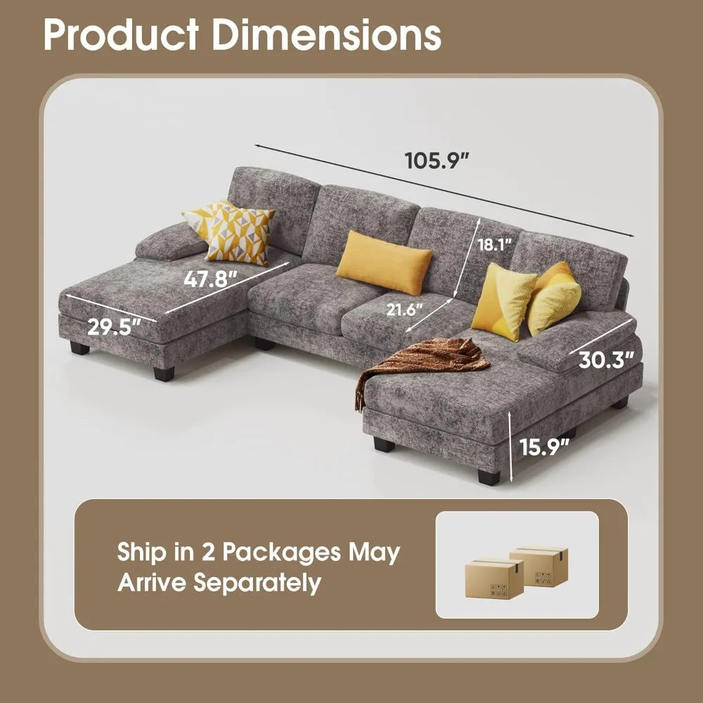 U Shaped Linen Fabric Sectional Sofa Set For Living Room