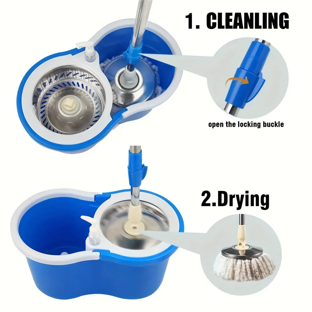 AEHOME Mop Bucket With Wringer Kit 360 Degree Swivel Mop And 3 Replacement Heads