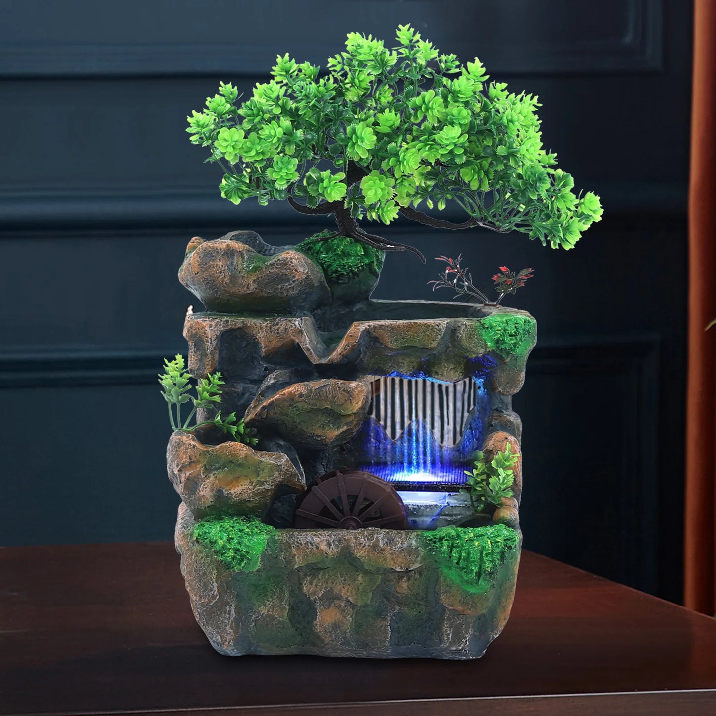Indoor Fountain Waterfall Decor With LED Lighting For Zen Meditation