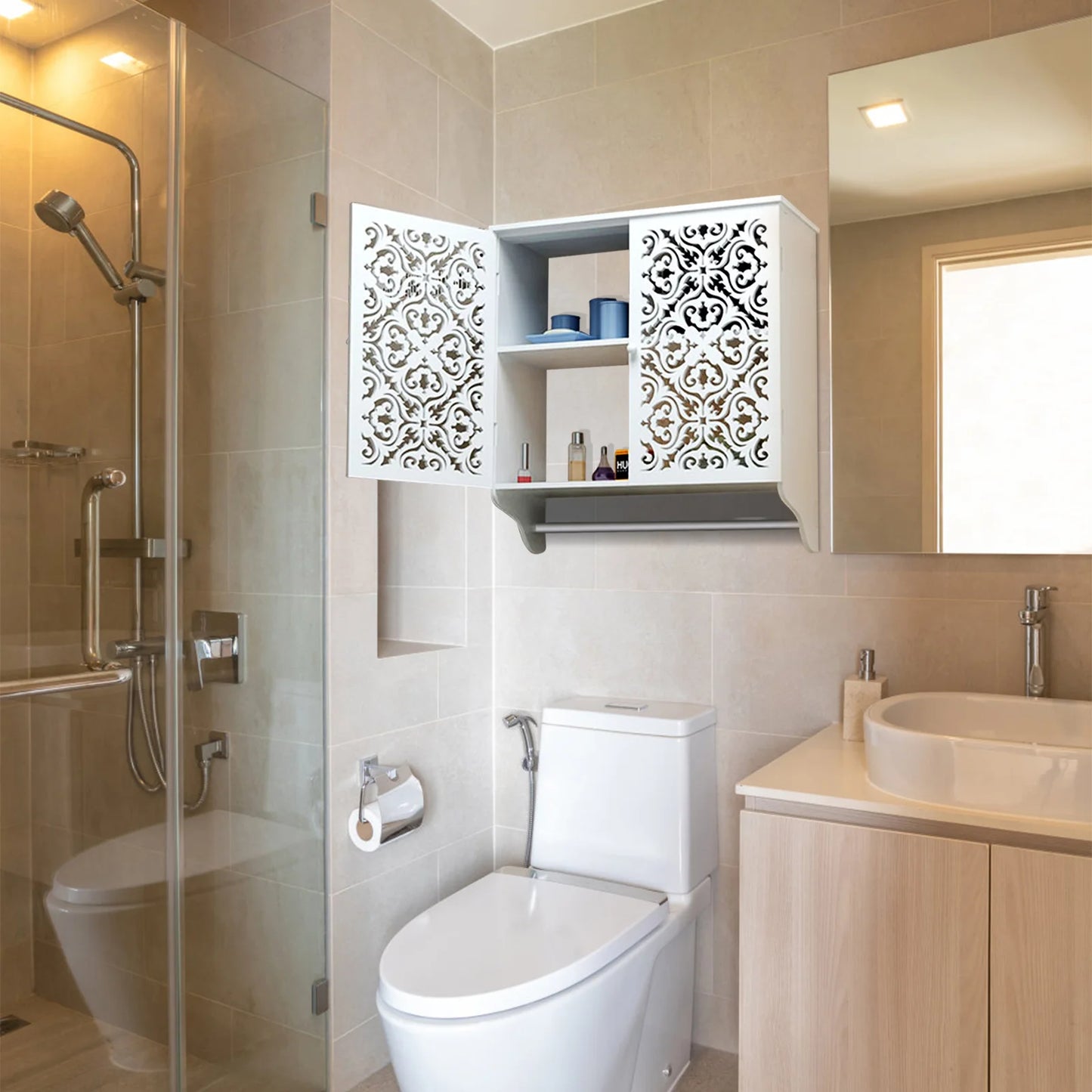 Bathroom Wall Cabinet With Towel Bar Over Toilet Space Saver