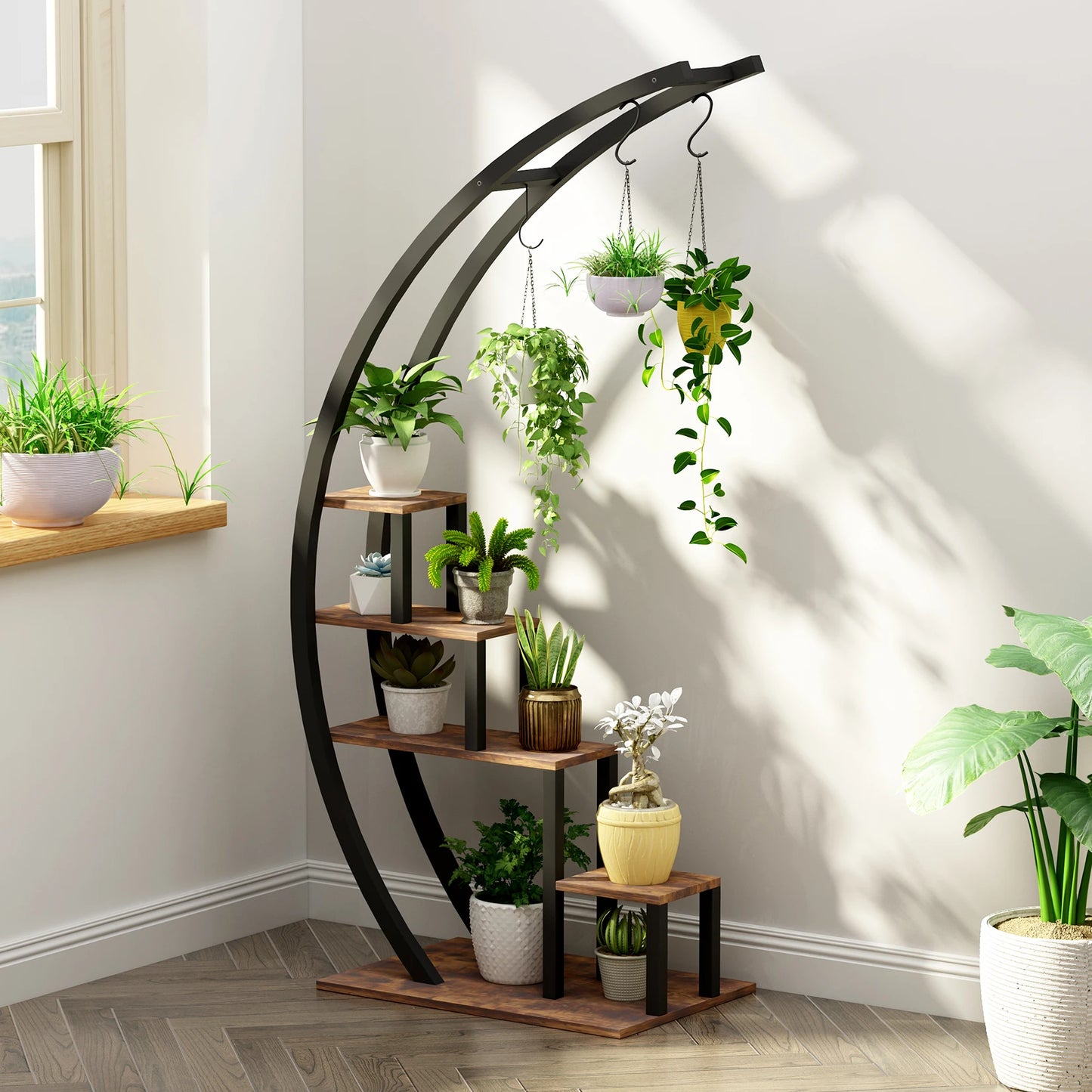 Twister.CK 5 Tier Indoor Plant Stand Half Moon Shelf Rack 2 Pack
