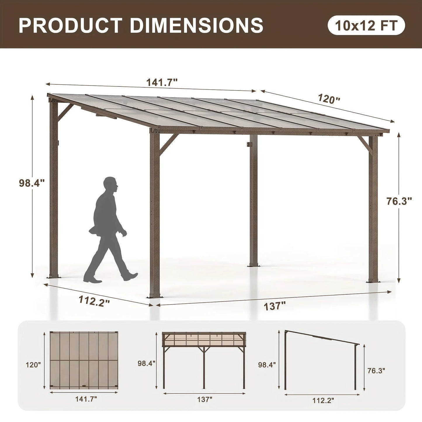 Polar Aurora All Weather Pavilion Gazebo Aluminum Frame Galvanized Roof