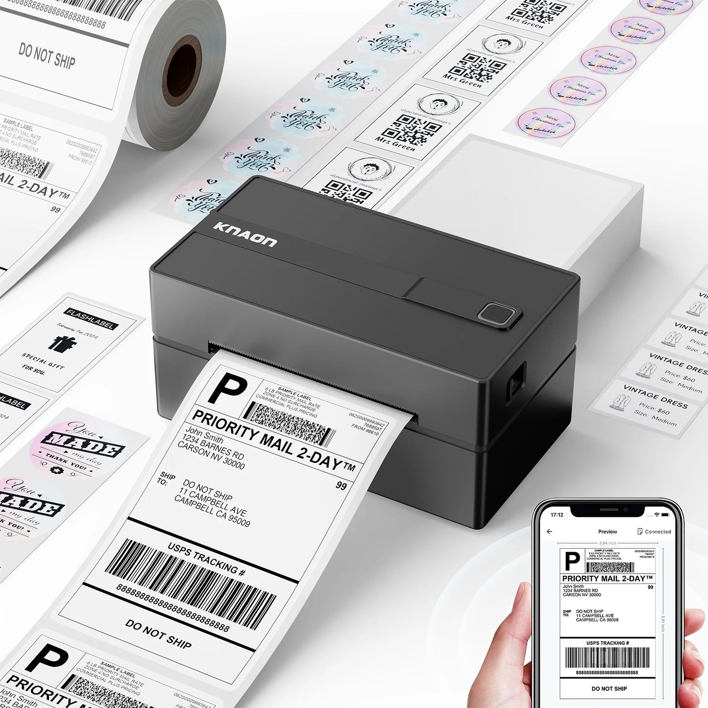 Knaon Thermal Label Printer for Shipping Labels Android iPhone Windows