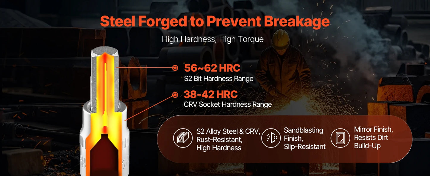 Hex Bit Socket Set S2 Cr-V Alloy Steel Case Metric-Grade