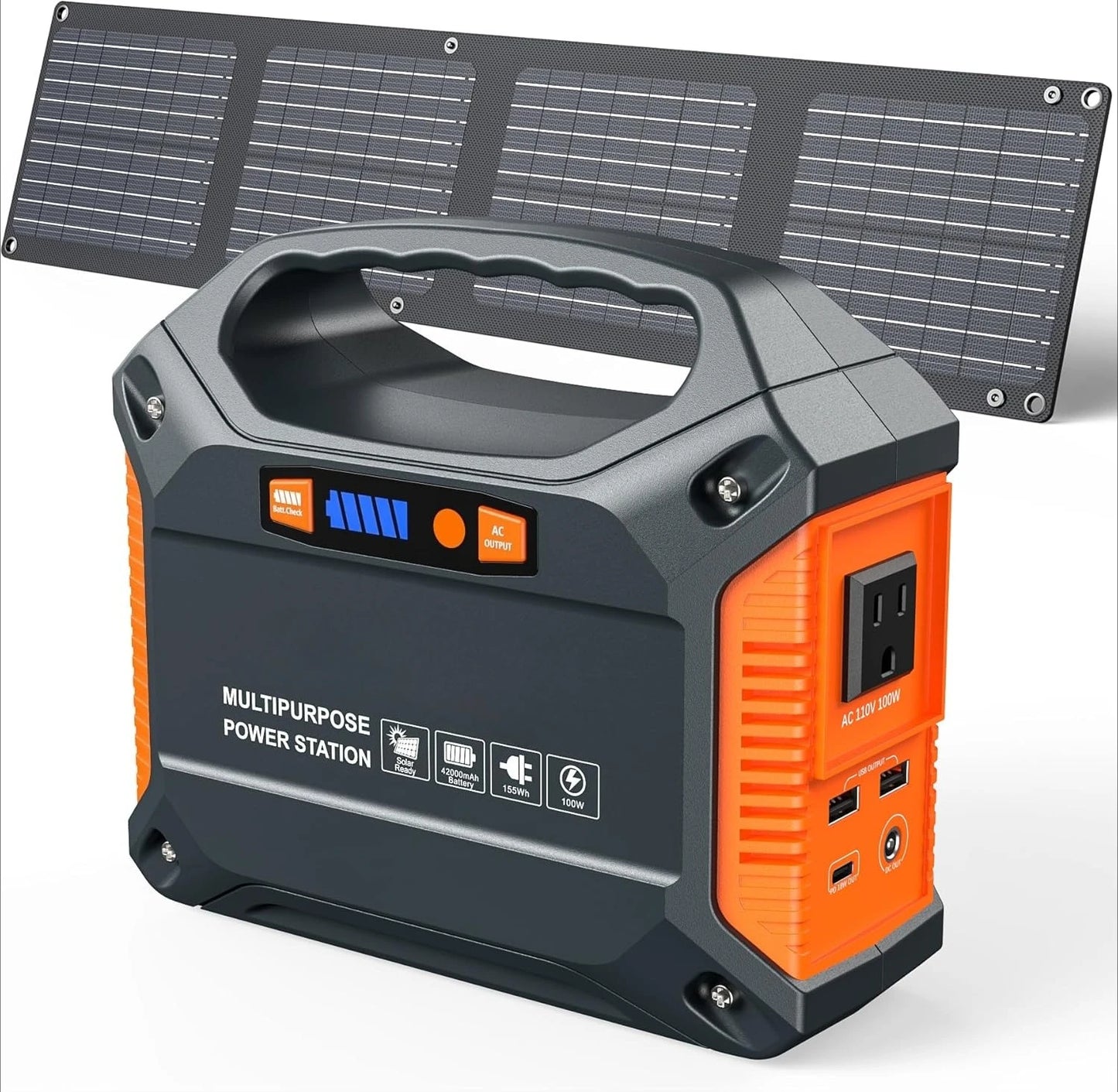 155Wh Portable Power Station With 30W Solar Panel For Camping