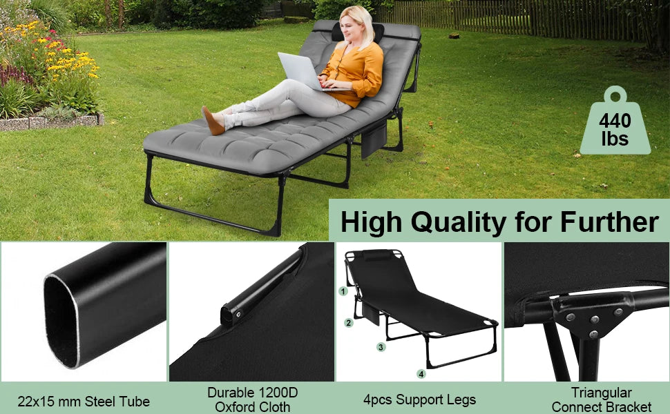 Portable Folding Camping Cot With Pillow For Outdoor Sleep