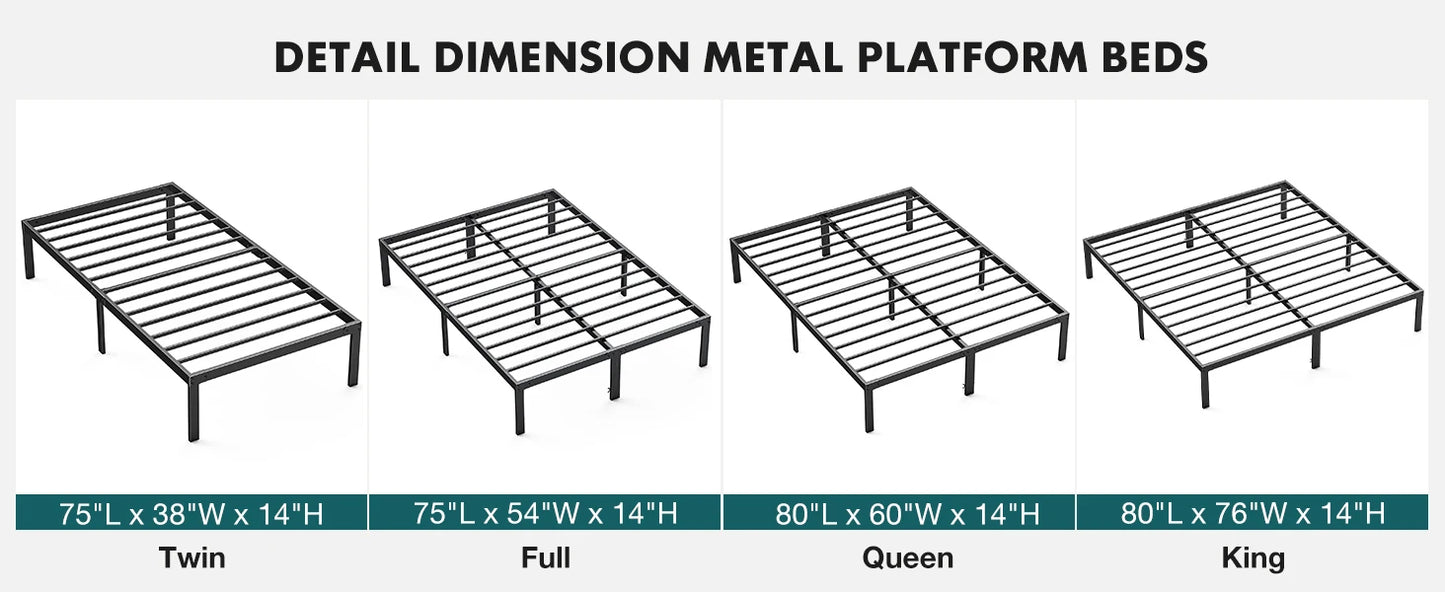 JHK Steel Bed Frame With Slat Support