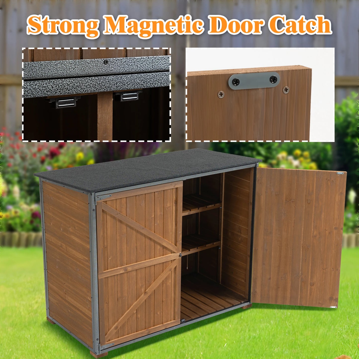 LZBEITEM Outdoor Storage Cabinet Garden Shed With Metal Frame