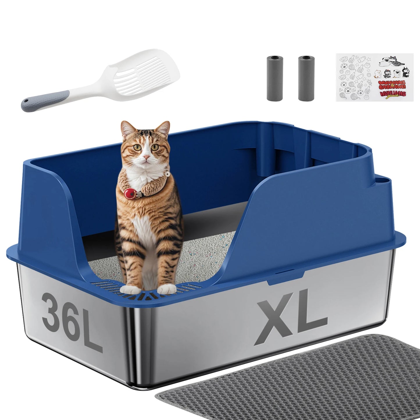 Stainless Steel Cat Litter Box Extra Large Splashproof