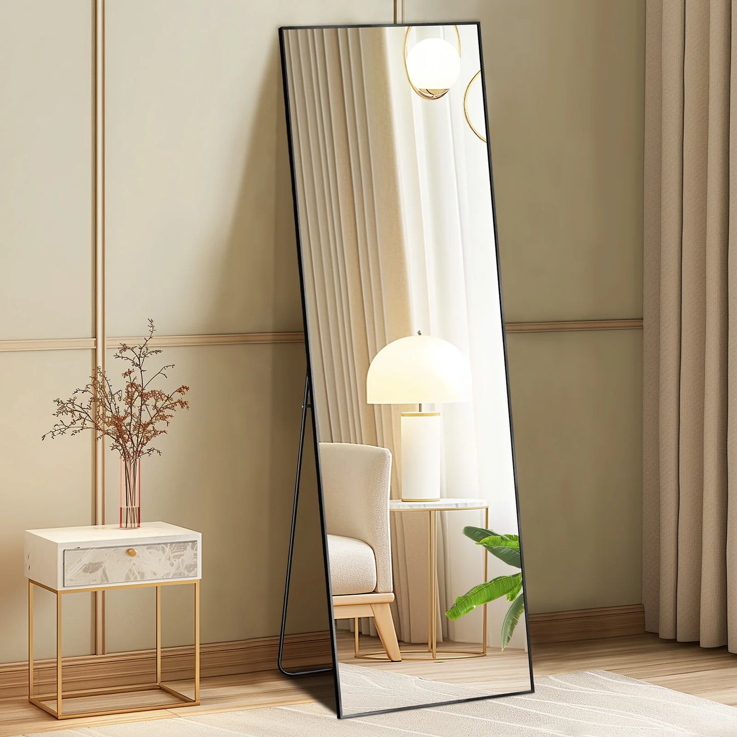 JHK Full Length Wall Mirror With Aluminum Alloy Frame Stand