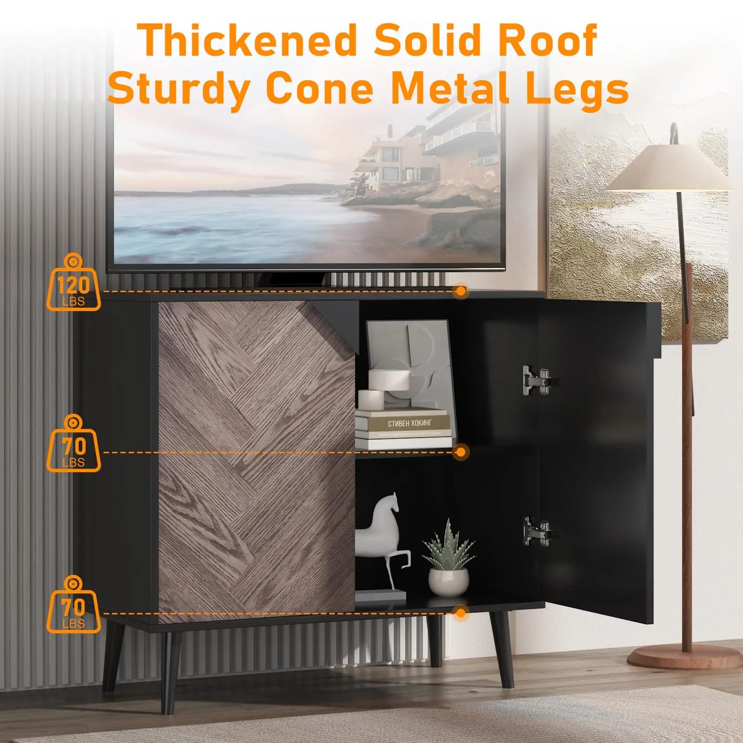 HiMISS Modern Storage Cabinet With Shelf And Doors For Living Room