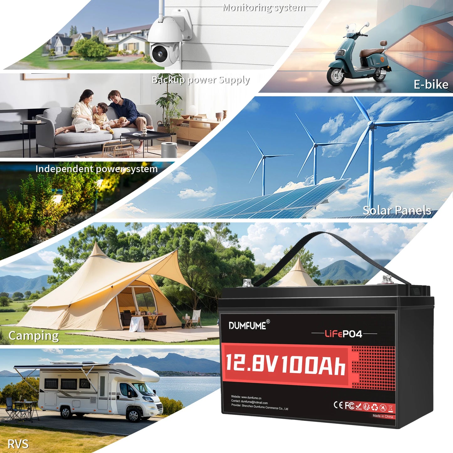 Dumfume 12V 100Ah LiFePO4 Battery With 100A BMS System