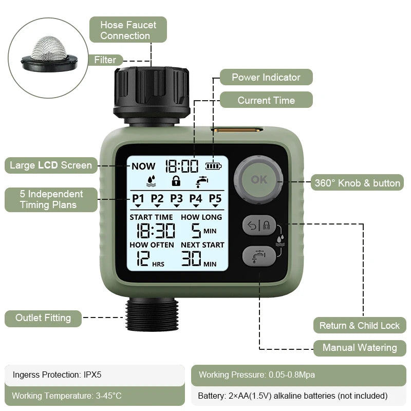 Eshico HCT-372 Water Timer With LED Backlight Rain Sensor