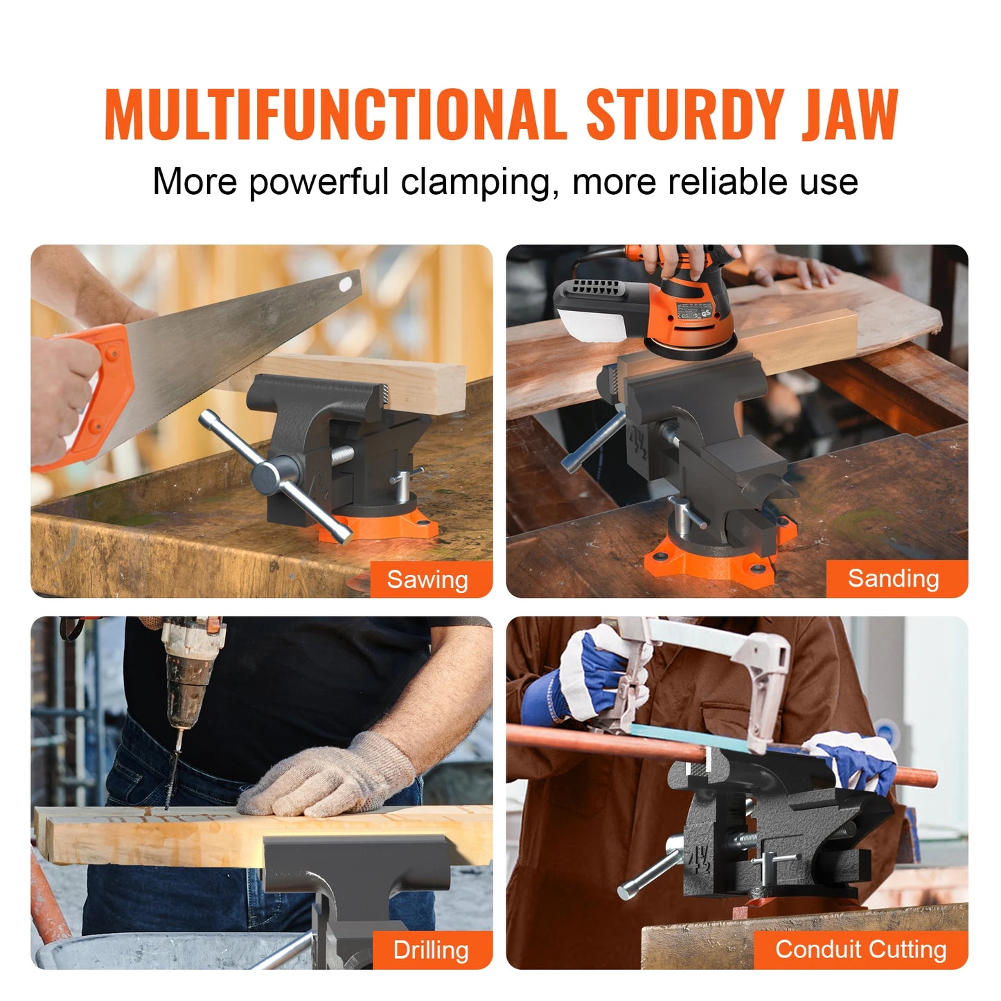 SucceBuy Bench Vise Heavy Duty Cast Iron With Swivel Base Anvil Multipurpose