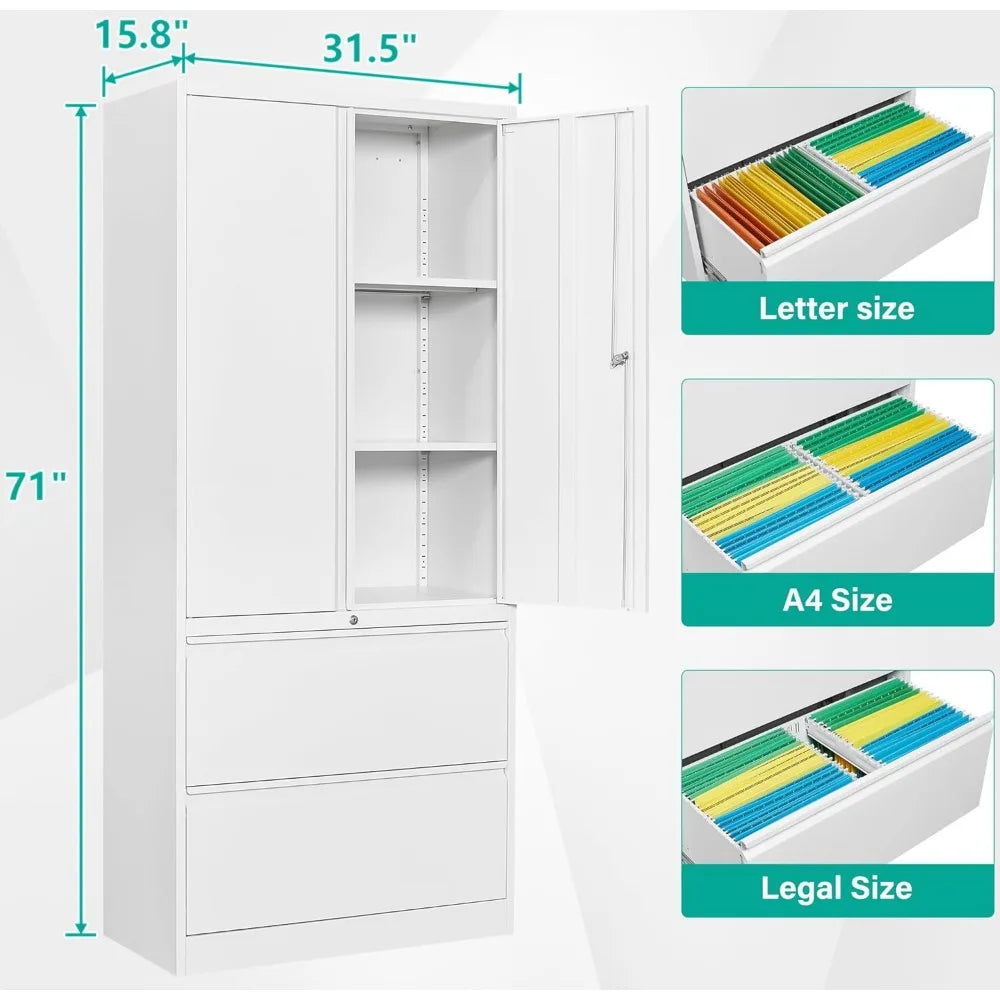 Locking Lateral File Cabinet With Adjustable Metal Shelf