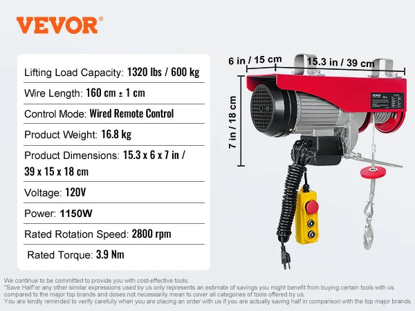 Electric Hoist 200-800kg With Remote Control For Cargo Lifting