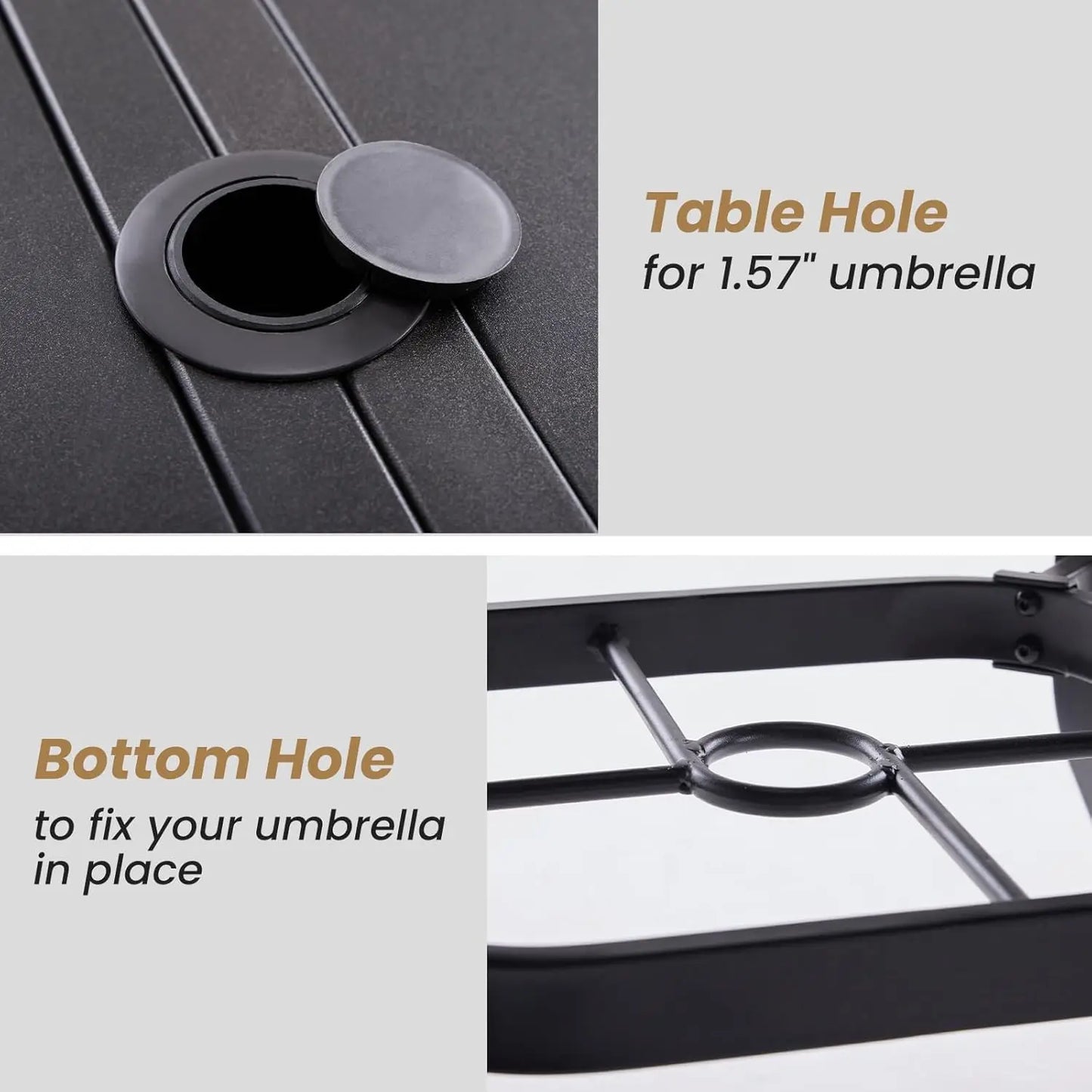 Outdoor Rectangular Patio Dining Table With Umbrella Hole Metal