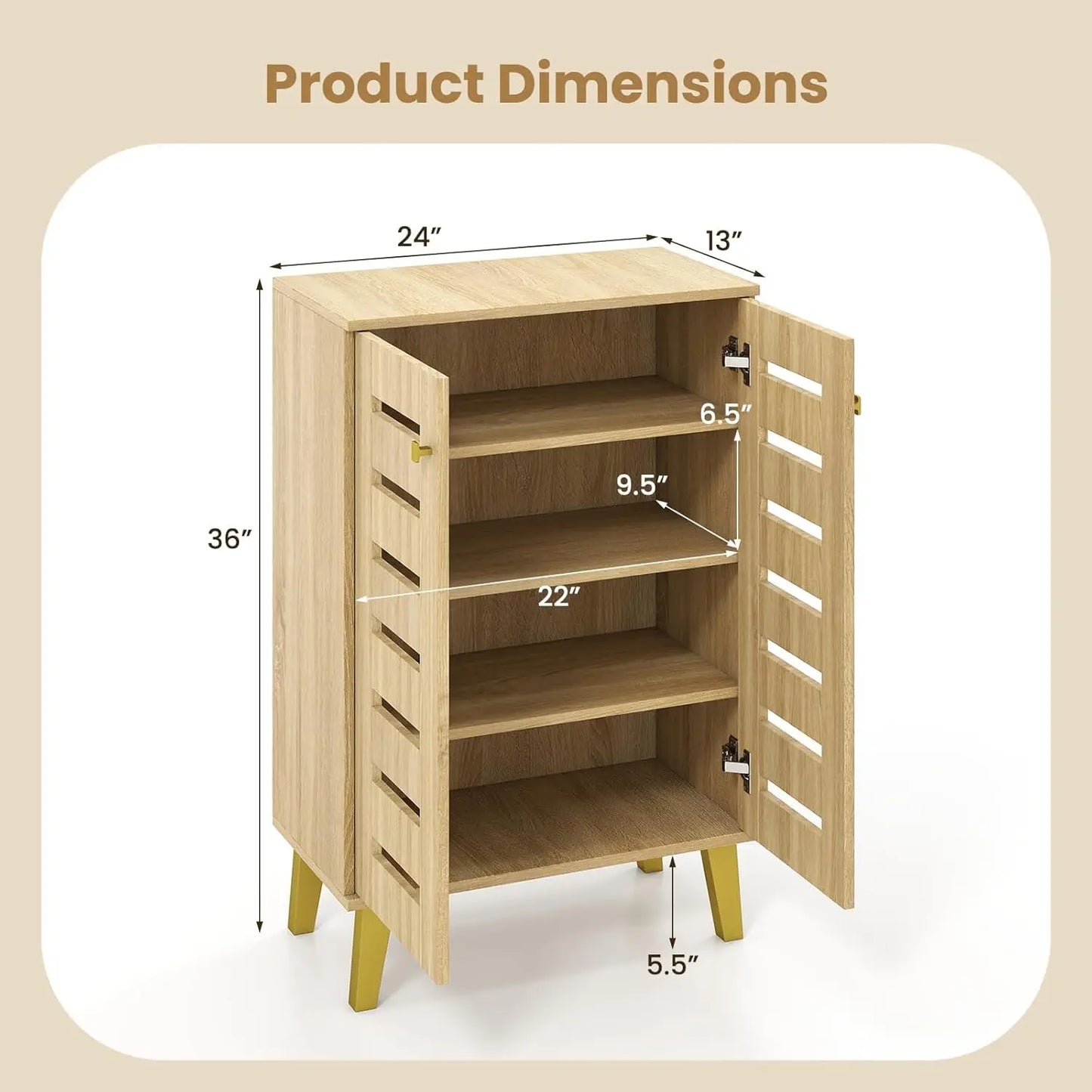 Shoe Cabinet With Doors Freestanding Shoe Rack Ventilated Slatted Shelves