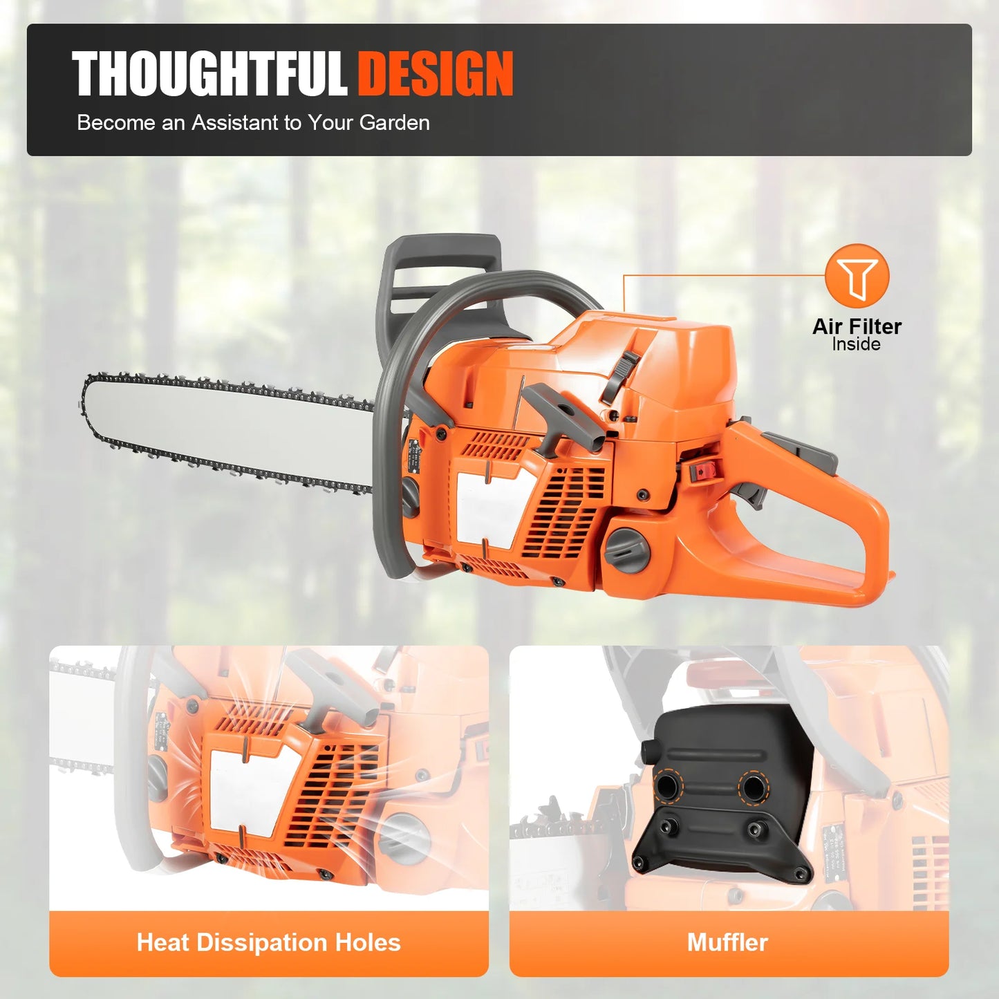 Gas Chainsaw With Hand Pull Start For Farm And Woodcutting