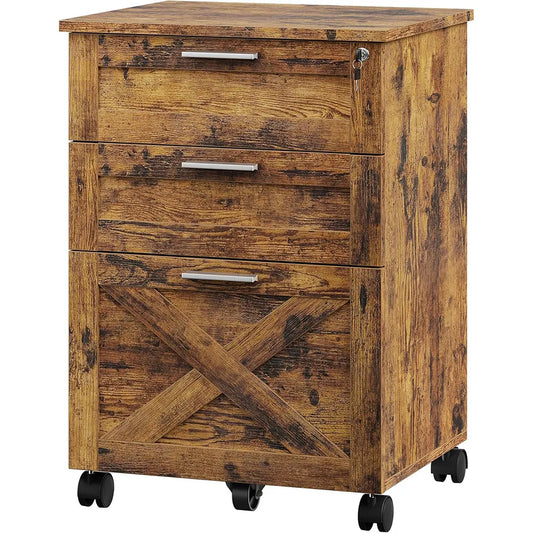HiMISS 3-Drawer Rolling File Cabinet With Lock For Office