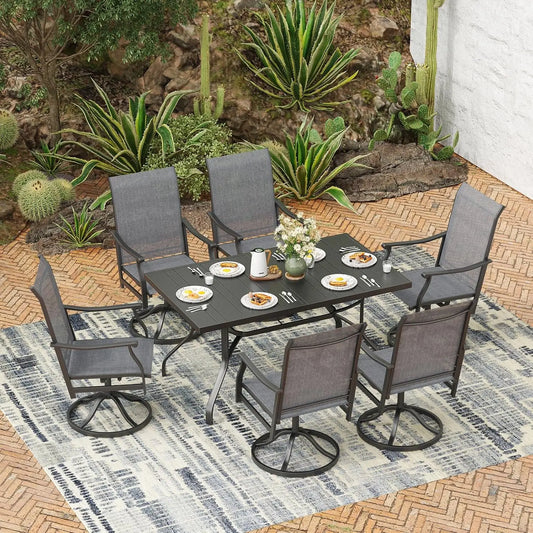 Outdoor Rectangular Patio Dining Table With Umbrella Hole Metal