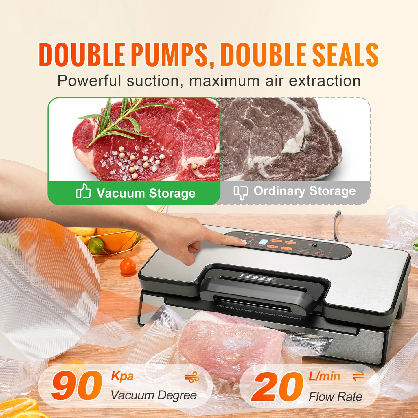 SucceBuy Vacuum Sealer Machine 130W 90KPa Food Preservation