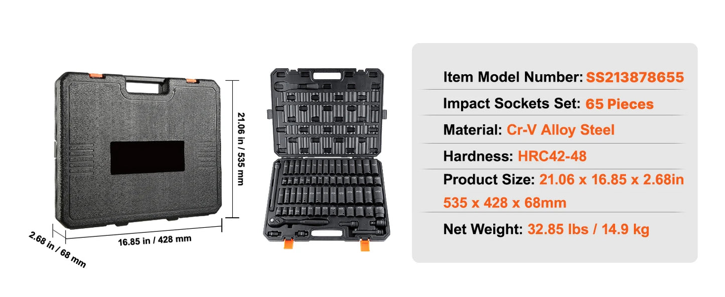 SucceBuy Impact Socket Set 65-Piece Cr-V Alloy Steel