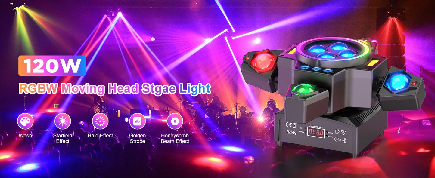 Rudderstar 120W RGBW Moving Head Light With Beam Effects
