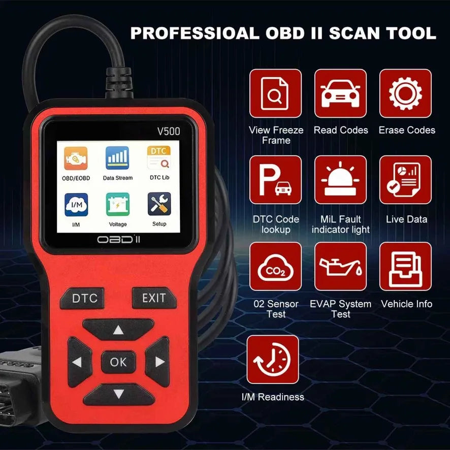V500 OBD2 Scanner Code Reader With Color Screen And ECU Health