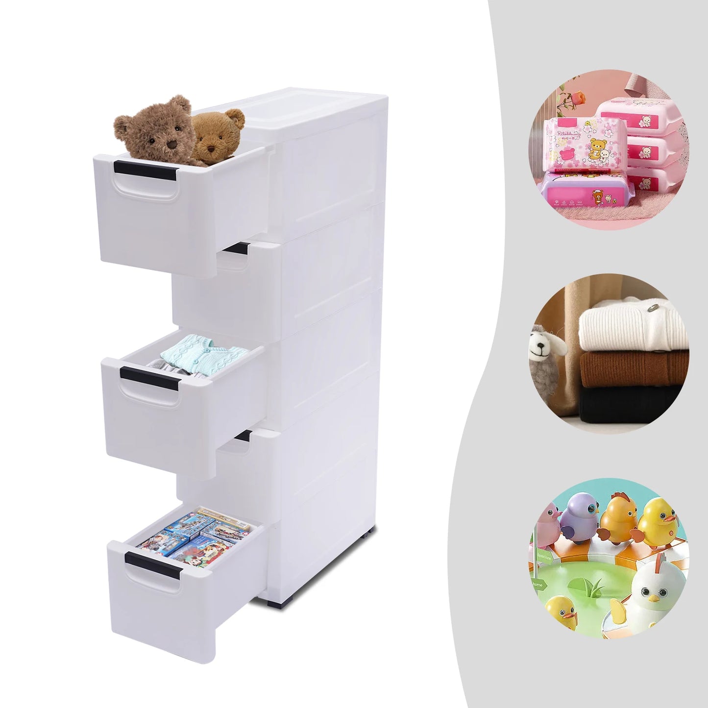 Large Capacity Storage Cabinet with 5 Compartmentalized Design Drawers, Organized Storage Cabinet , Flexible Movement