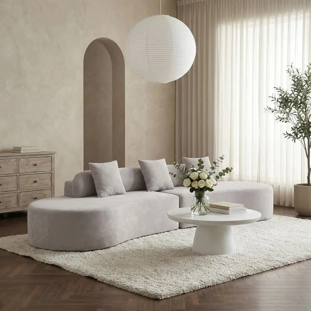 QWC Modern Curved Cloud Couch Sectional With 3 Pillows
