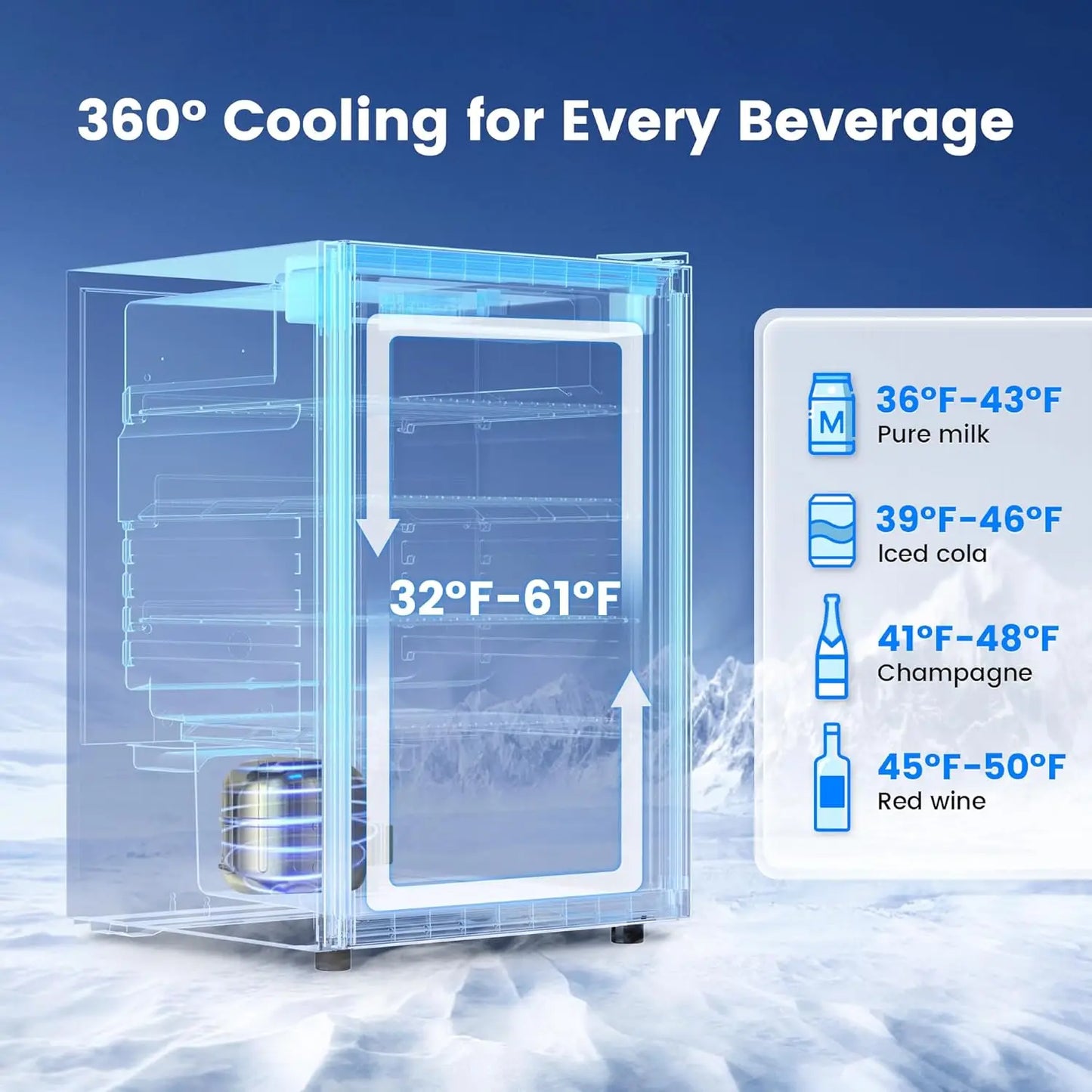 Glass Door Beverage Refrigerator With Adjustable Shelves For Home Bar