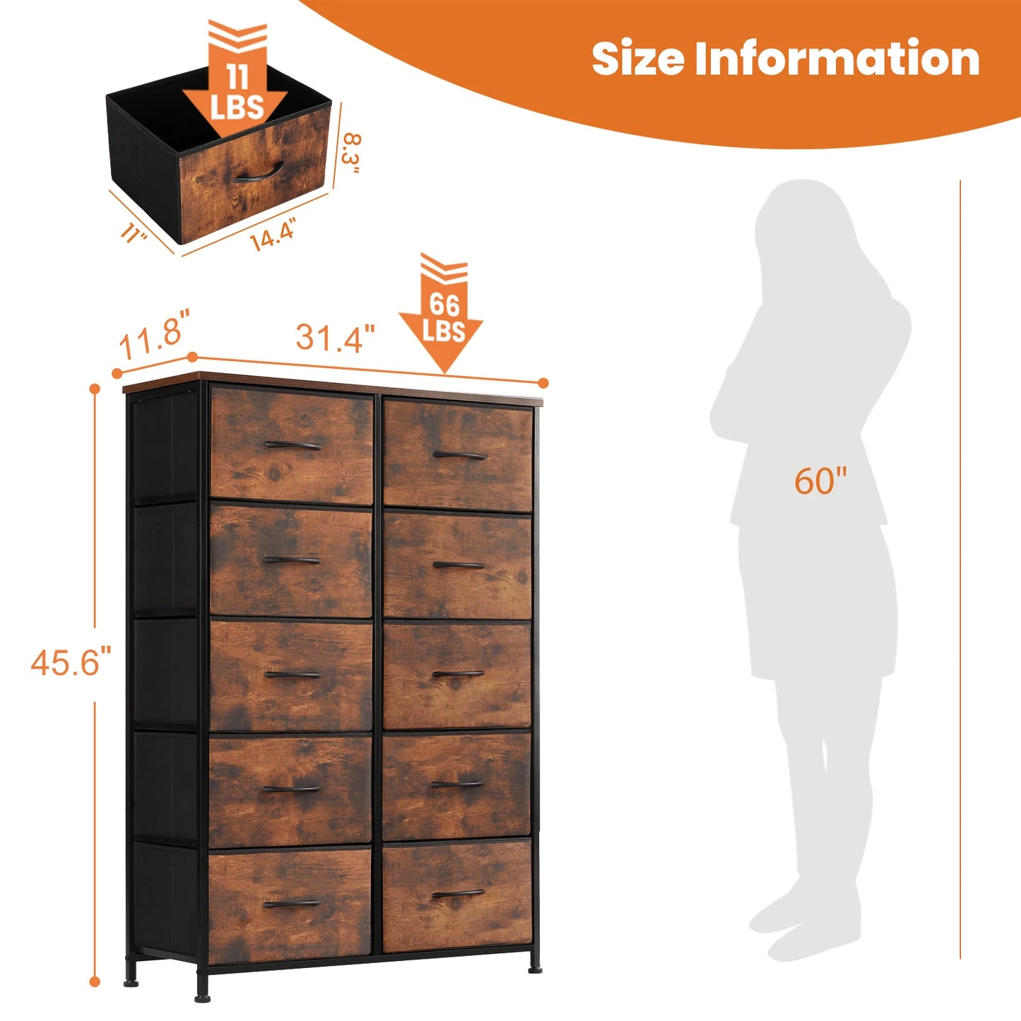 JHK Bedside Table With Fabric Drawers And Metal Frame Wardrobe