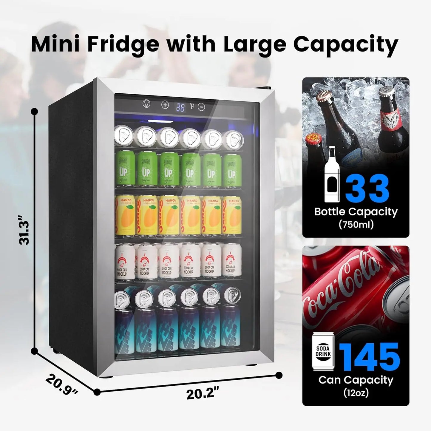 Glass Door Beverage Refrigerator With Adjustable Shelves For Home Bar